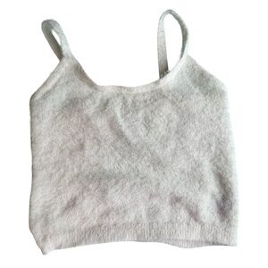 NOBO White Fuzzy Knit Tank Top Size L Boho Cropped Casual Streetwear Coquette